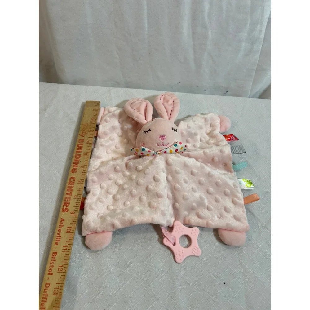 Bunny Security Blanket Lovey Pink Minky Dot Ribbon Tags Star Teether Kids